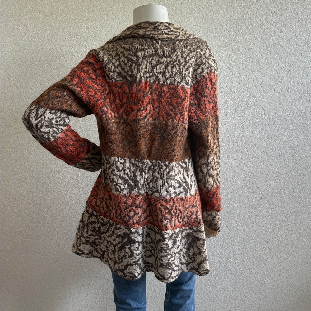 Anthropologie Wool Alpaca blend Cardigan Sweater Colorblock Fall Orange Rust - Picture 5 of 7